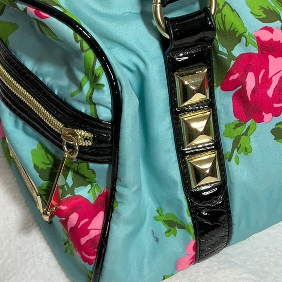 Betsey Johnson Turquoise & Pink Floral Satchel Handbag - Picture 2 of 16